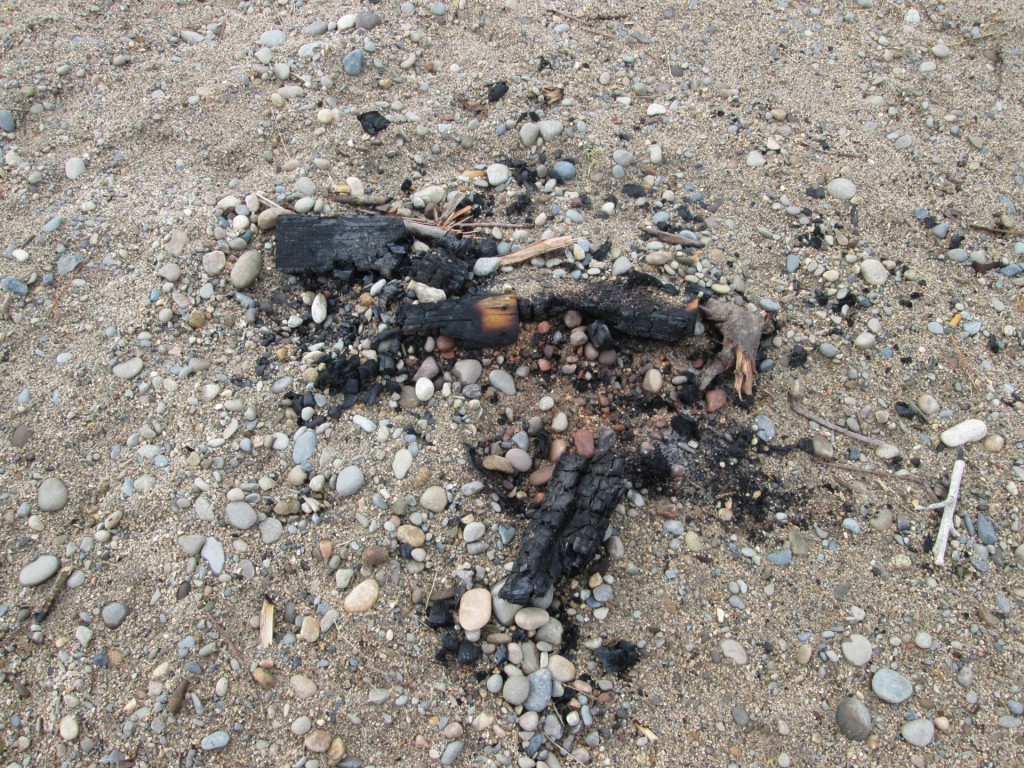 An extinguished campfire